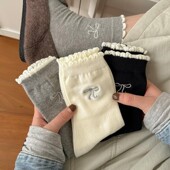 2025新款 miu风蝴蝶结袜子女中筒袜春秋夏季 日系可爱花边长袜