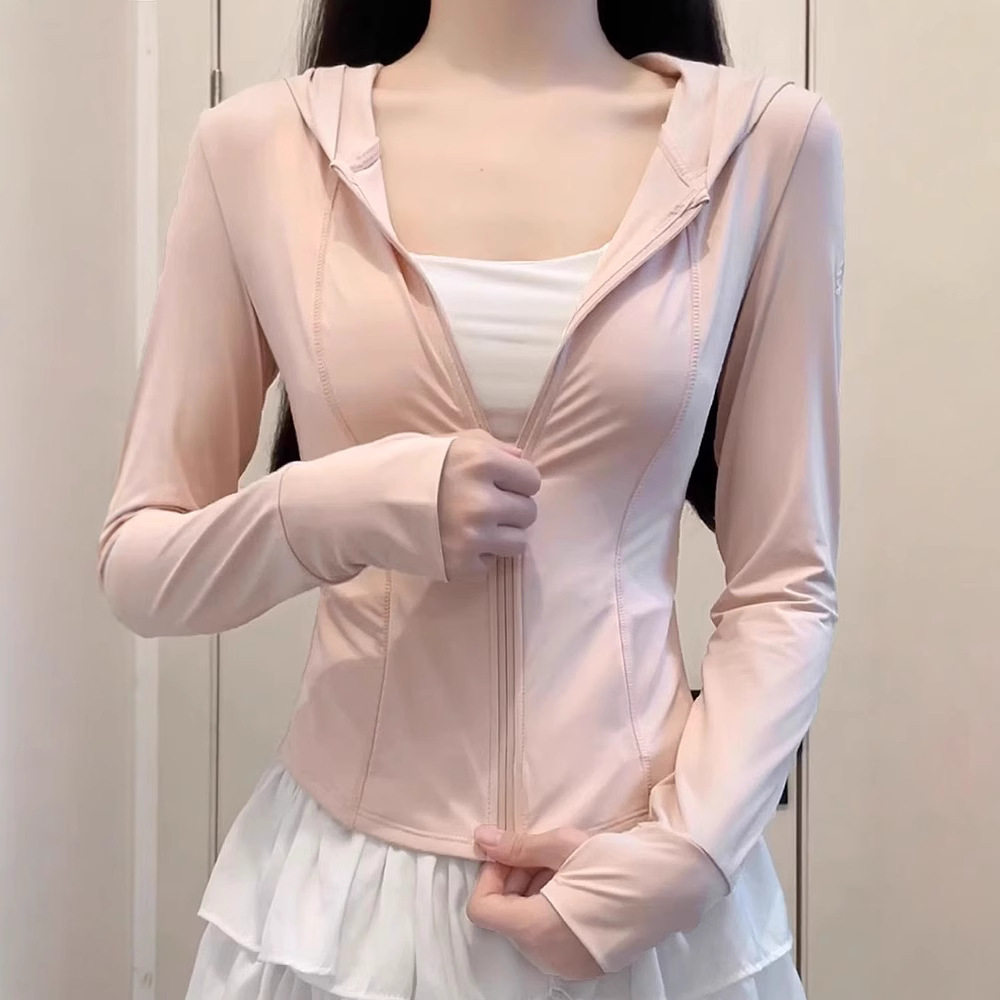 粉色冰丝防晒衣女款夏季修身瑜伽服外套紧身上衣2025新款套装收腰