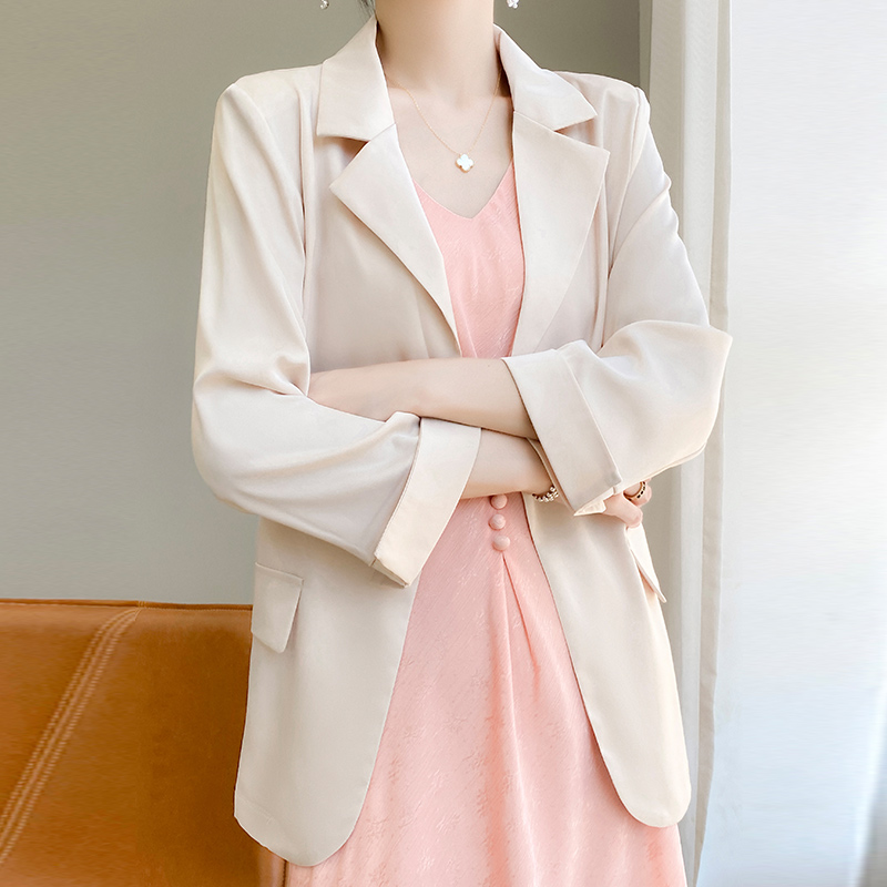 轻奢桑丝小西装外套女夏季高级感垂感三醋酸修身薄款西服防晒上衣