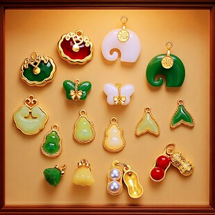 热卖 端午节饰品仿玉长命锁葫芦吊坠手链项链半成品配件批发