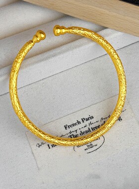 金店同款仿黄金色锤纹葫芦手镯女小众时尚高级感久不掉色手饰批发