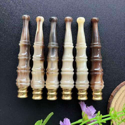 牛角烟嘴烟斗牛角葫芦直嘴竹节款可拆卸方便清洗带过滤器牛角制品