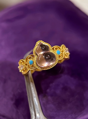 「紫气东来」冰透水晶葫芦戒指新中式镂空花丝珐琅食指戒女款指环