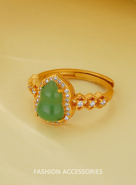 2025年新款新中式宫廷风福禄葫芦戒指古典花丝设计镶钻开口指环