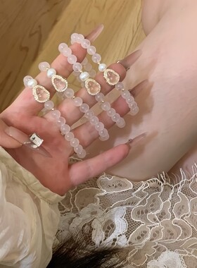 抖音爆款直播带货手串天然粉水晶手链串珠招桃花手饰葫芦淡水珍珠