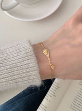 S925纯银中古拉丝葫芦手链女韩国简约ins小众设计小红书爆款手环