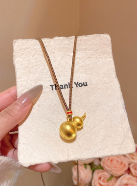 新中式古法沙金葫芦吊坠项链女高级感轻奢小众手工编绳毛衣链配饰