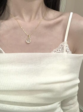 新中式仿白玉髓葫芦项链女轻奢精致国风小众设计高级感锁骨链颈链