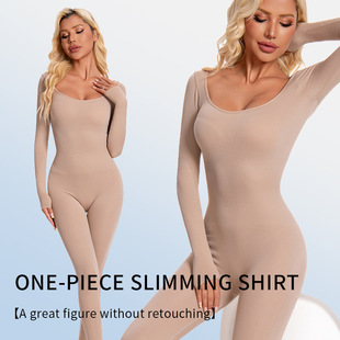 连体瑜伽服长袖长裤高弹塑型塑身连体衣曲线主义塑身衣连体衣