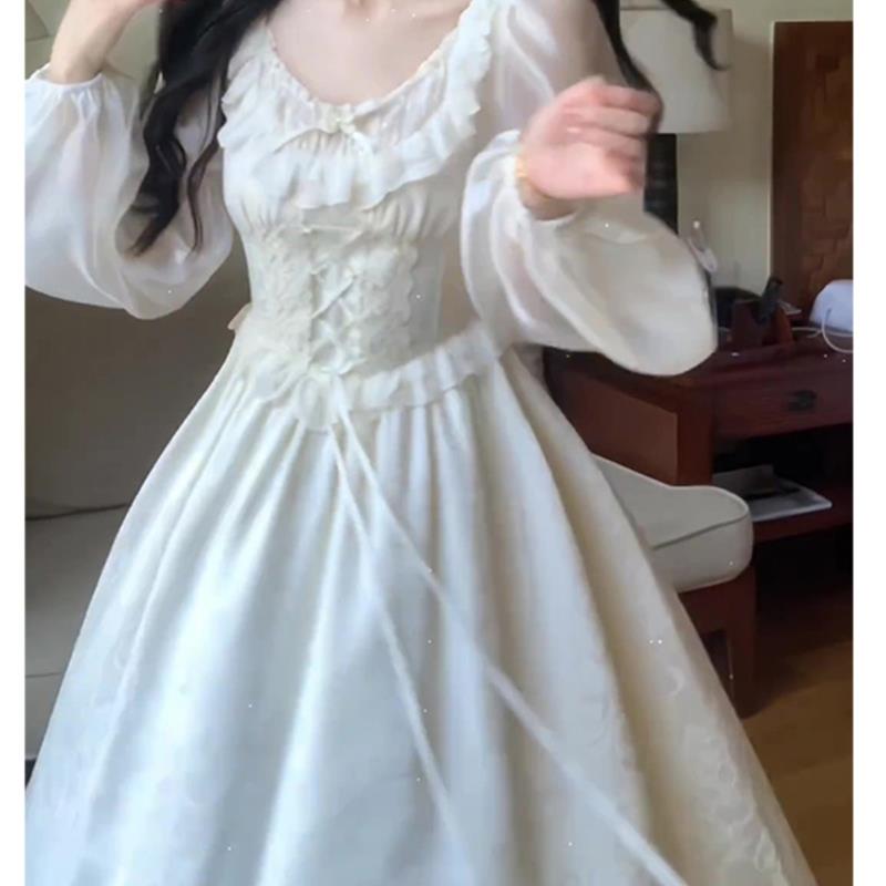 裙裙腰度假连衣裙气质感收白色小女公主仙女高级法式海边长裙香风