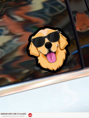 可爱卡通墨镜金毛反光车贴防水