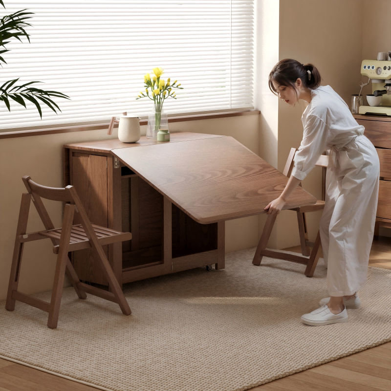 全实木餐桌椅2026新款小户型折叠饭桌子客厅家用可移动长方形桌