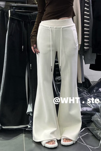 洋气百搭ins高腰抽绳纯色微喇加绒休闲裤 WHT正版 韩版 新款 2025冬季