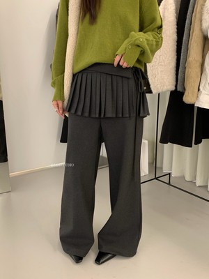 MZI STUDIO正版2025冬季新款韩系时尚百搭压褶屁帘系带阔腿休闲裤