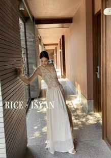 RICE正版2026春季新款韩版时尚法式气质V领蕾丝拼接显瘦连衣裙女