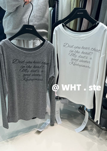 WHT正版2026春夏新款韩版法式慵懒百搭ins斜肩字母印花宽松长袖T