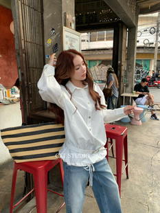 配腰带 CXI正版 洋气高级百搭ins翻领单排扣衬衫 韩版 2026春季 新款