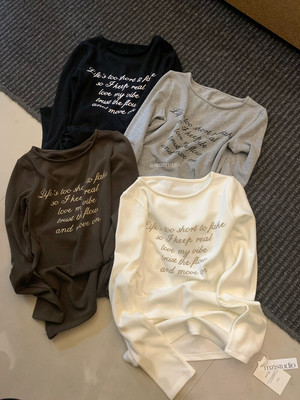 MZI STUDIO正版2025冬季新款韩版洋气百搭ins字母印花舒适长袖T恤