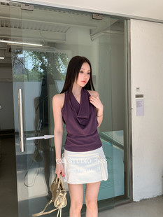 CXI正版 韩版 洋气时尚 百搭设计感荡领纯色显瘦背心女 2026春夏新款