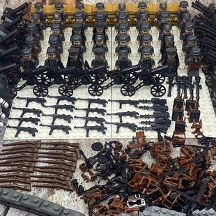 迪龙益智拼装小颗粒积木军事二战士兵人仔苏军战争八路军骑兵玩具
