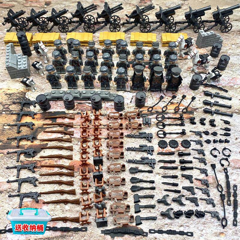 迪龙军事战争拼装积木志愿军小人仔武器德系士兵武器男孩益智玩具