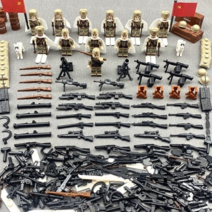 二战苏联红军士兵人仔军旗武器积木拼装玩具男孩军事战争场景模型