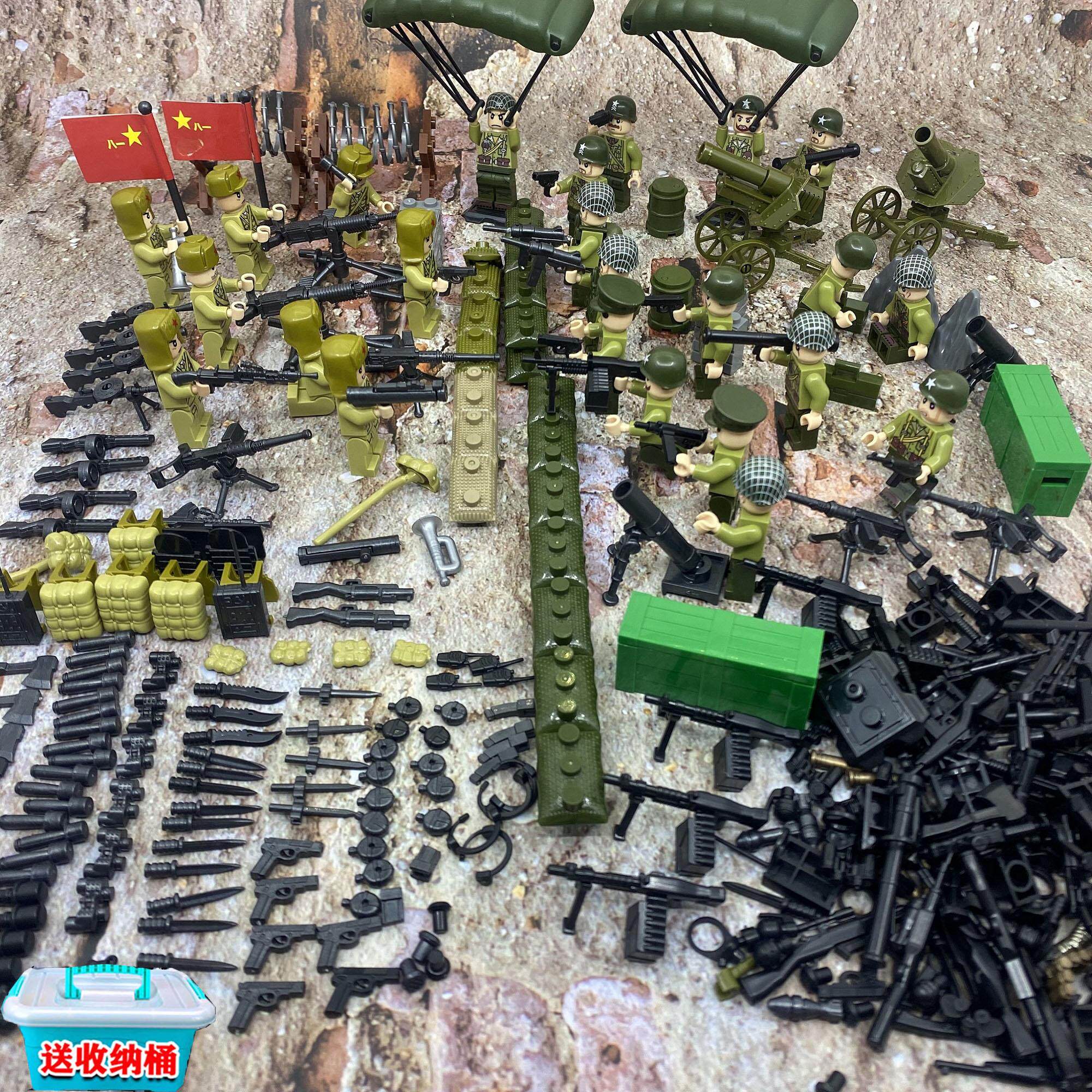 国产军事积木迪龙志愿军抗美援朝人仔武器高射炮坦克拼装益智玩具