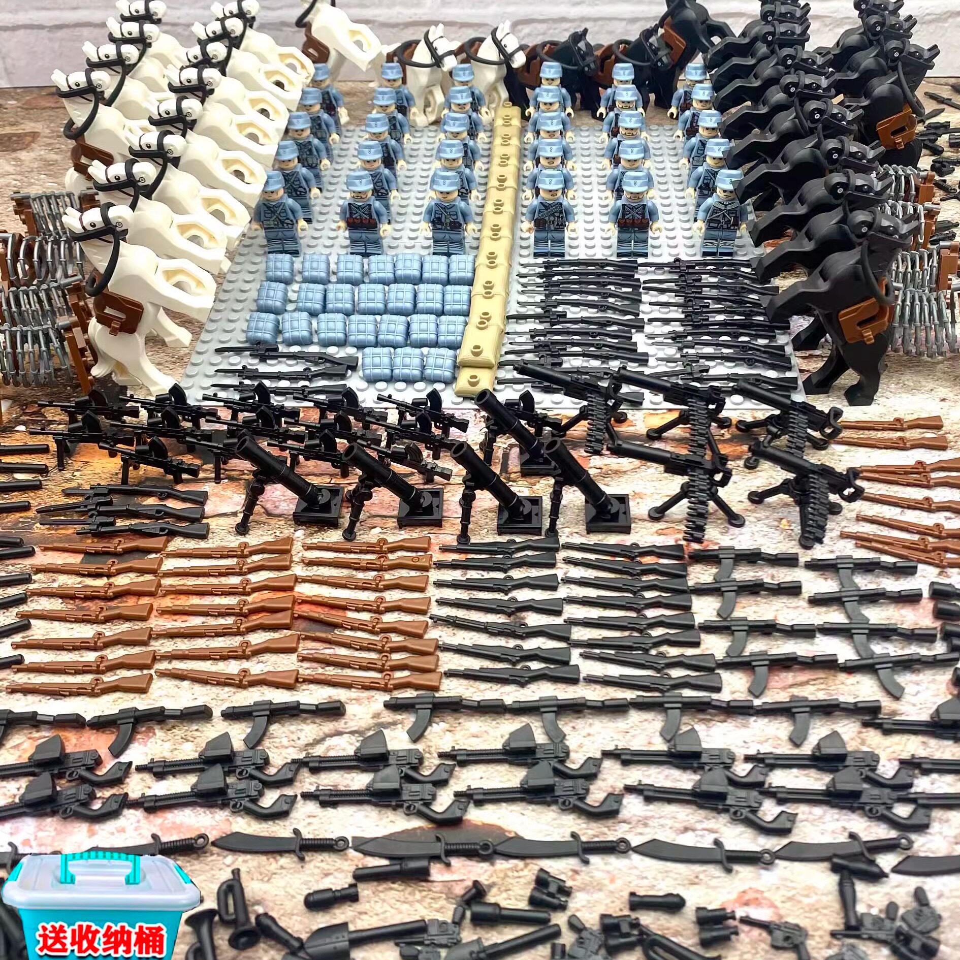 迪龙战争军事拼装小颗粒积木八路骑兵战马红军战士兵人仔男孩玩具
