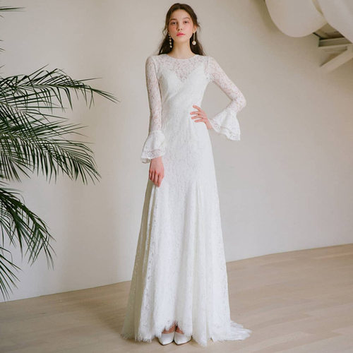 高级定制墨尔本时尚优雅名媛订婚宴会小拖尾蕾丝轻婚纱礼服裙李阳