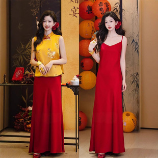 高级定制新中式 复古名媛气质缎面婚宴两件套晚礼服敬酒服晨袍漫缘