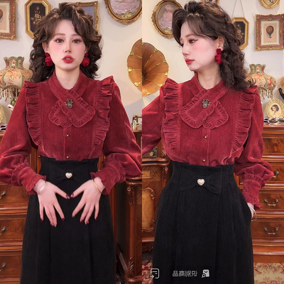 已出货 佛罗伦萨 2024法式复古设计感时尚洋气显瘦加厚衬衫女