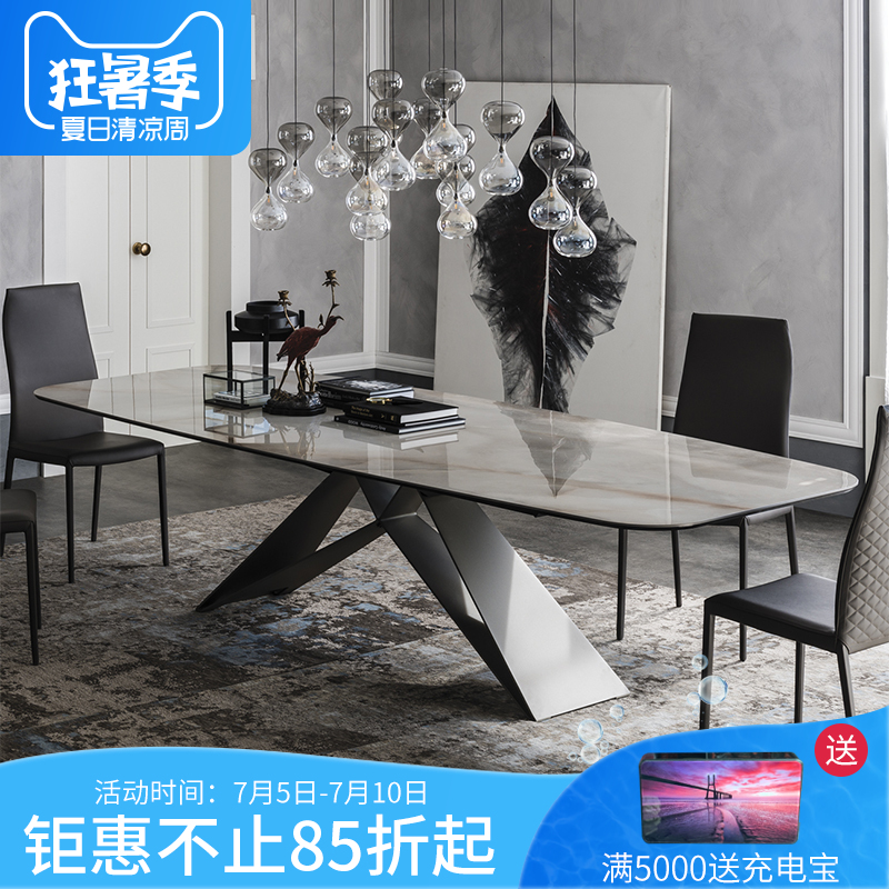 北欧大理石餐桌长方形大小户型家用轻奢工业风餐桌椅组合现代简约