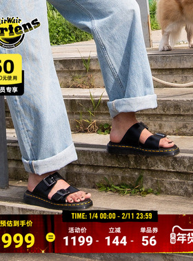 Dr.Martens马丁博士Josef夏季舒适半拖鞋一脚蹬黑色外穿拖鞋凉鞋