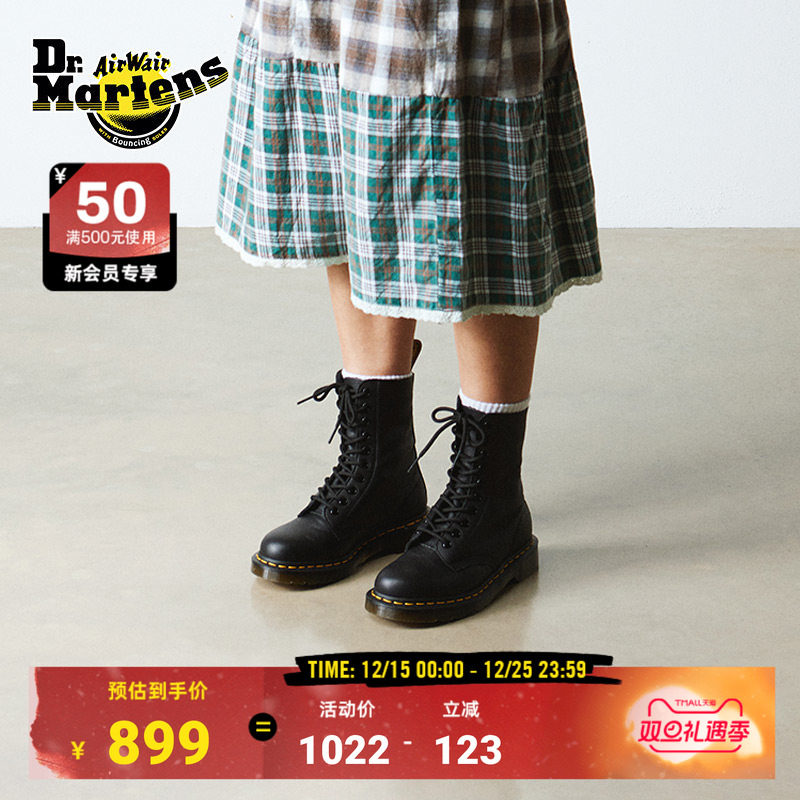 Dr.Martens马丁博士1490英伦冬机车靴荔枝纹软皮黑色女