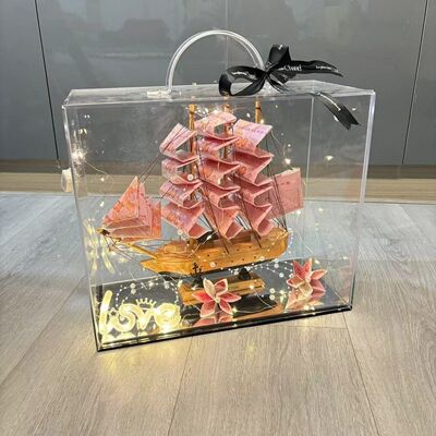 一帆风顺帆船现金有钱花diy材料包手提亚克力情人节礼物开业摆件