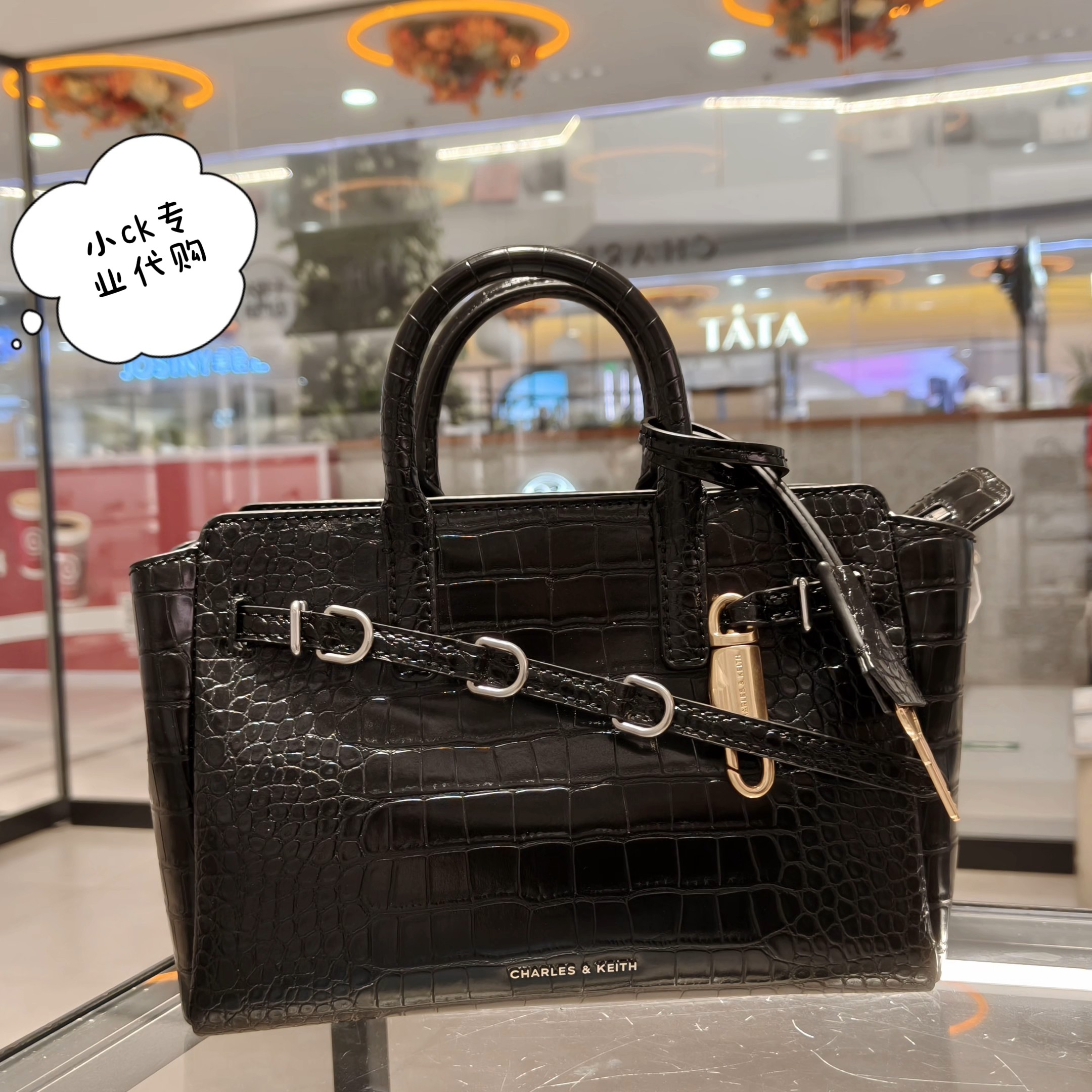 CHARLES&KEITH26秋新款CK2-30271702-1复古鳄鱼纹手提托特凯莉包