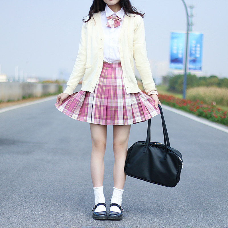 原创正版JK制服裙秋冬套装长袖毛衣学院风女学生百褶裙现货格裙