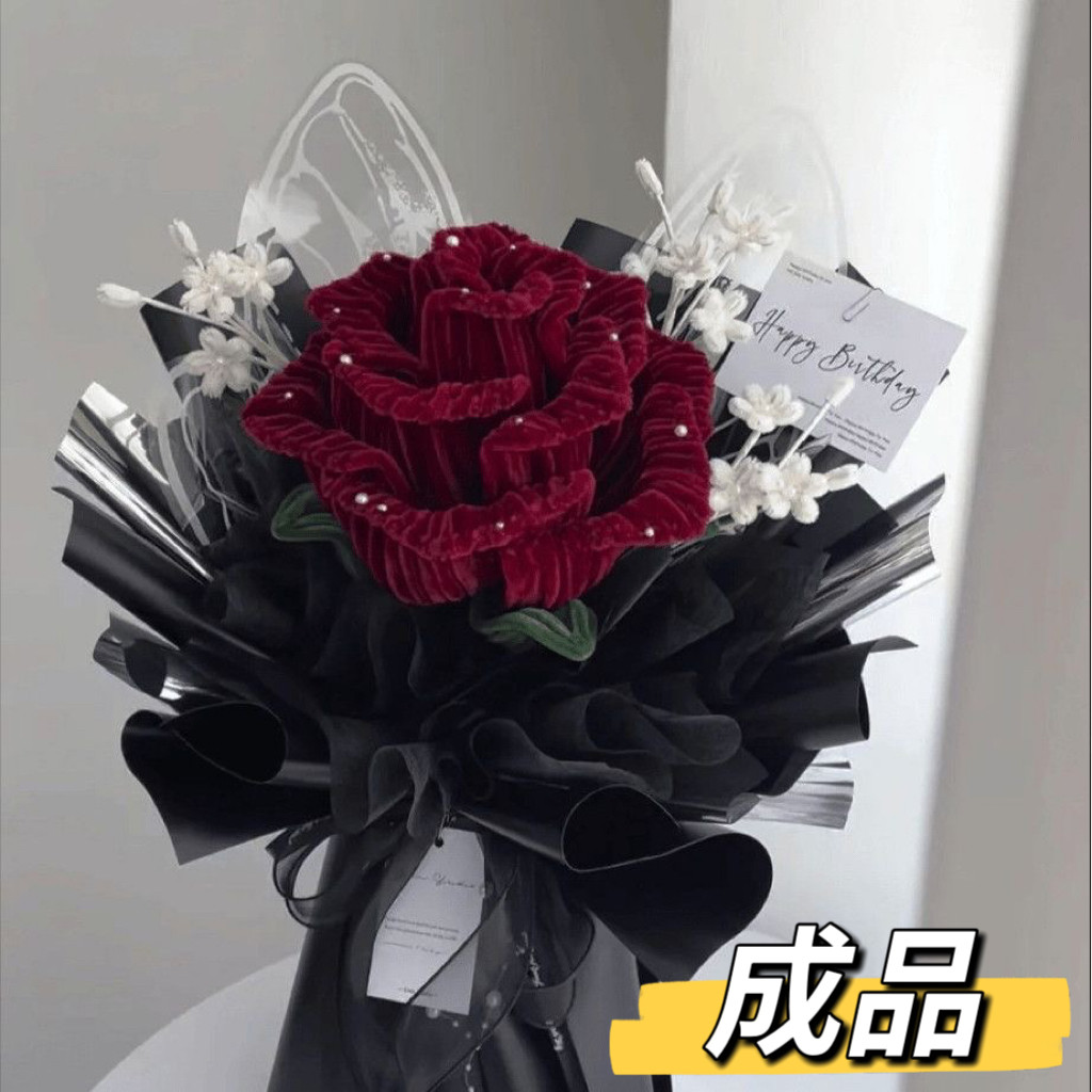 成品红玫瑰花束手工编织拍照道具ins风复古送人礼物七夕情人节女