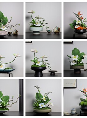 陶瓷软装售楼部餐桌仿真花摆件
