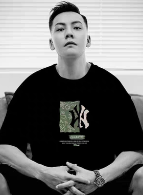 夏季新款潮牌余文乐短袖t恤男 纯棉大码宽松黑色流行半袖休闲体恤