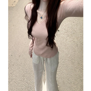 修身针织打底衫女秋冬季2025新款粉色套头毛衣高级感内搭长袖上衣