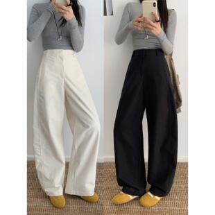 黑色弯刀裤女春秋白色工装裤高腰休闲阔腿西装裤卡其色香蕉镰刀裤