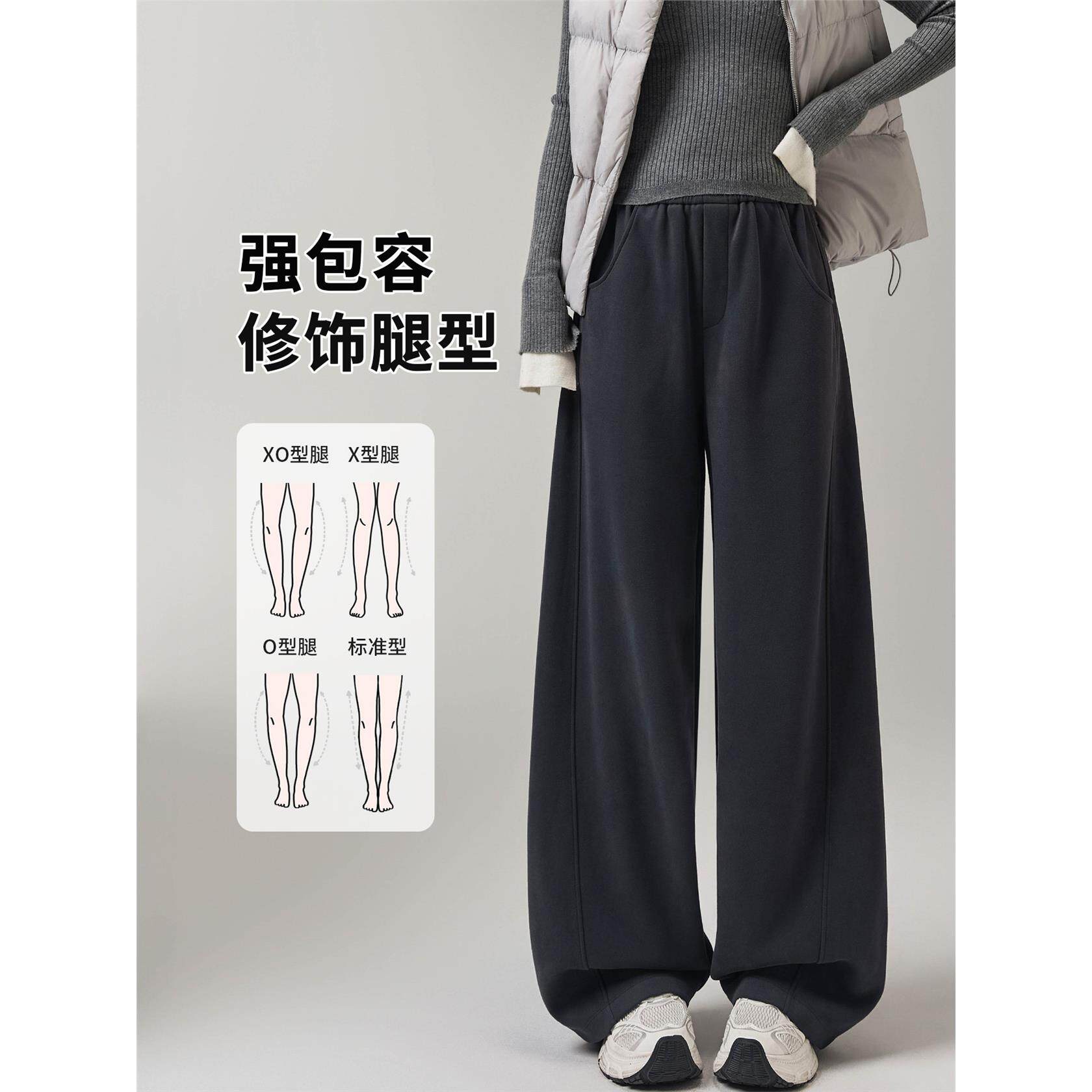 灰色运动裤女秋冬2025新款宽松显瘦高腰阔腿卫裤美式拖地弯刀裤子