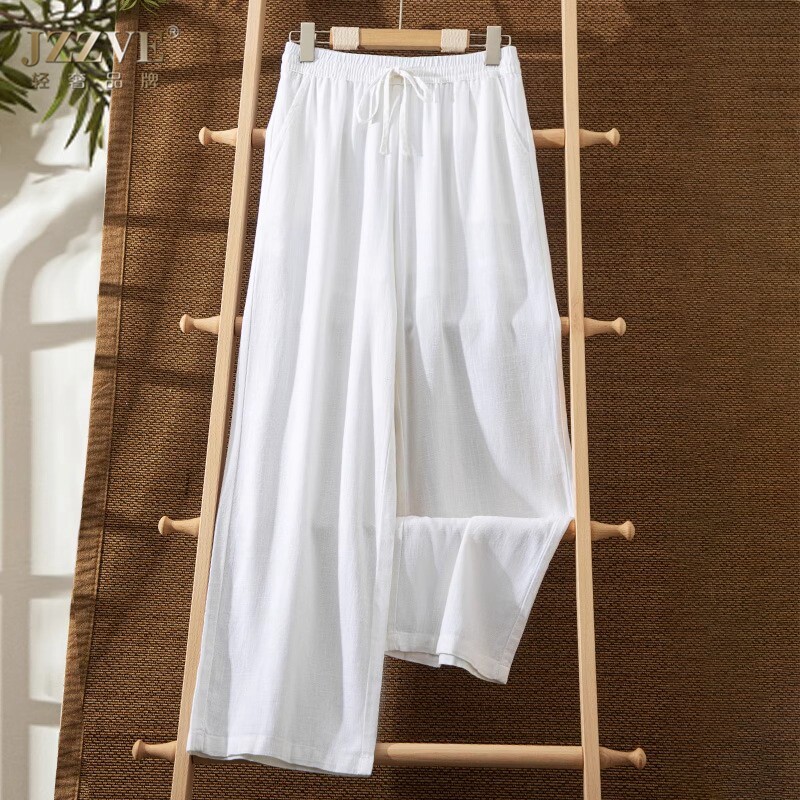 休闲阔腿裤女显瘦高腰2025新款仿棉麻拖地垂感宽松大码直筒长裤