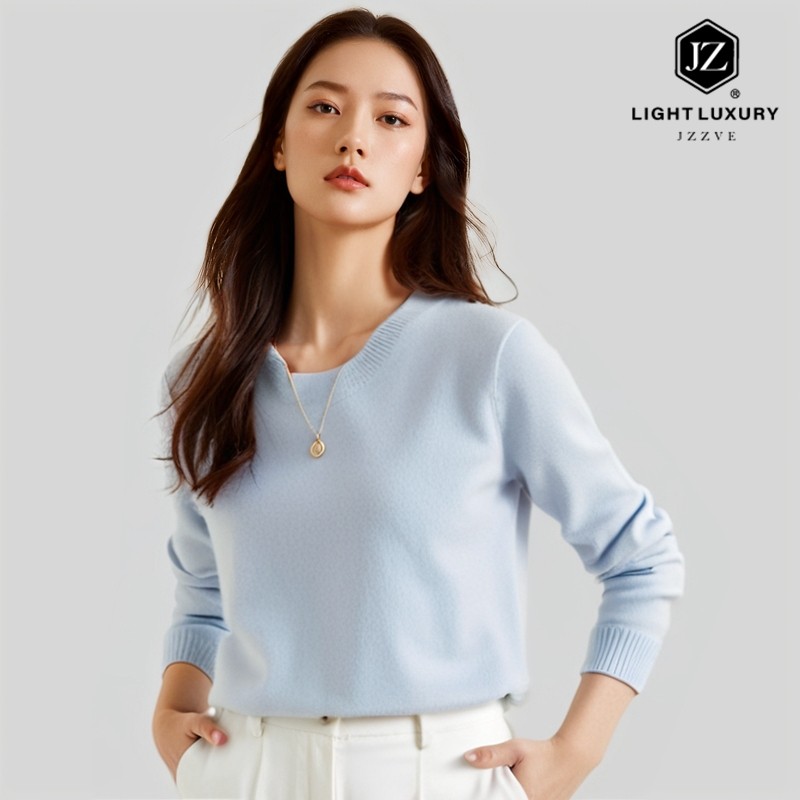 圆领羊绒衫女100纯羊绒秋冬新款毛衣高级感上衣宽松针织打底衫