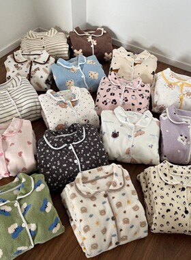 鸿楠实拍米粒绒睡衣女秋冬季珊瑚绒加厚加绒可爱家居服套装可外穿