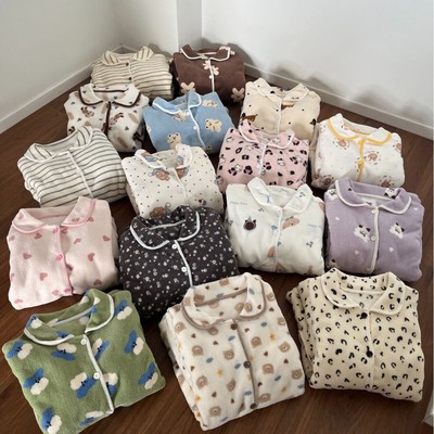 鸿楠实拍米粒绒睡衣女秋冬季