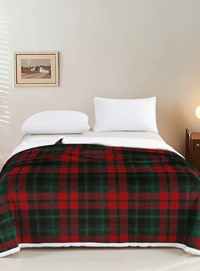 加厚格纹毛毯秋冬保暖办公室空调房披肩毯红色格子毯子双人加大厚