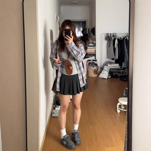 格纹衬衫女夏季2025新款韩系宽松懒惰风衬衣休闲长袖防晒上衣外套