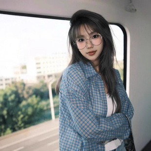 格纹衬衫女夏季2025新款韩系宽松懒惰风衬衣休闲长袖防晒上衣外套